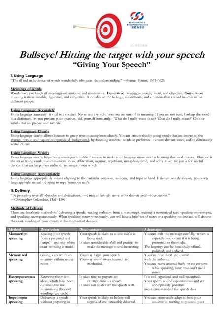 Bullseye! public speaking class series, week 4 (handout)