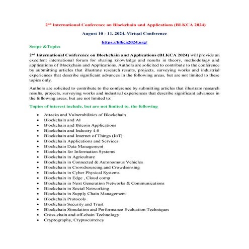 2nd International Conference on Blockchain and Applications (BLKCA 2024 ...
