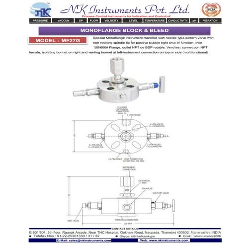 Block & Bleed type Manifold with Shut Off Valve (MF28S)
