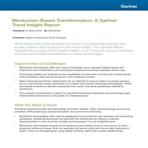 Blockchain-Based Transformation: A Gartner Trend Insight Report