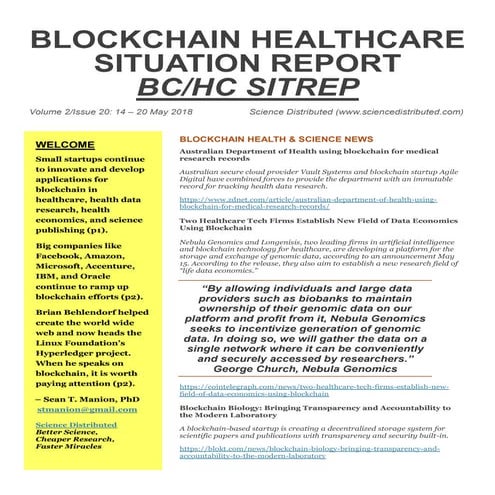 Blockchain Healthcare Situation Report (BC/HC SITREP) Volume 2 Issue 20, 14 -...