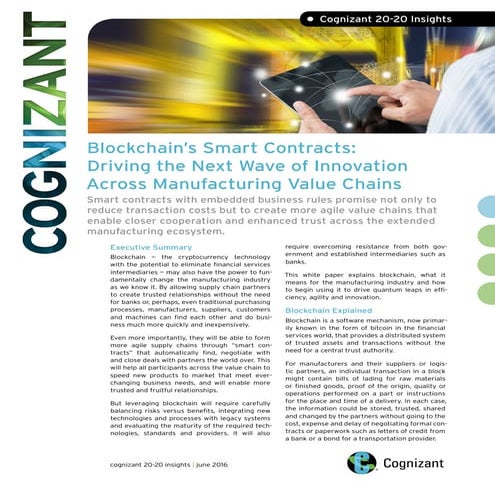 Blockchain's Smart Contracts: Driving the Next Wave of Innovation Across Manu...