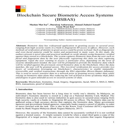 Blockchain secure biometric access systems (bsbas)