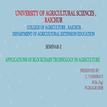 Applications of Block Chain Technology in Agriculture