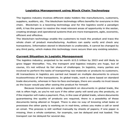 Blockchain technology and logistics management