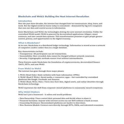 Blockchain and Web3: Building the Next Internet Revolution