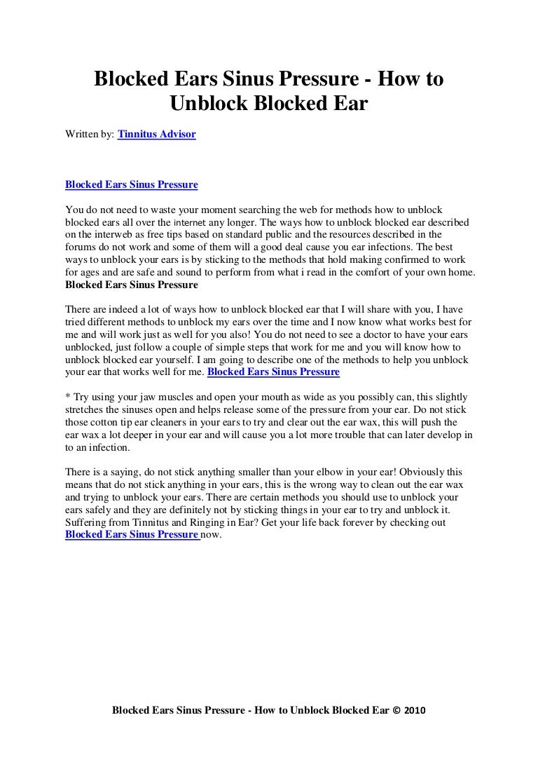 Blocked Ears Sinus Pressure How to Unblock Blocked Ear