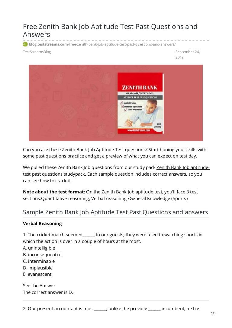 Aptitude Test Zenith Bank Job Vacancy Zenith Bank Aptitude Test