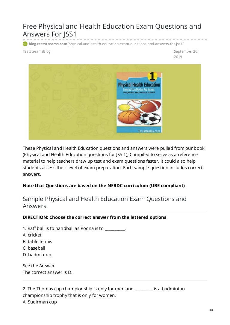 free physical and health education exam questions and answers for jss1