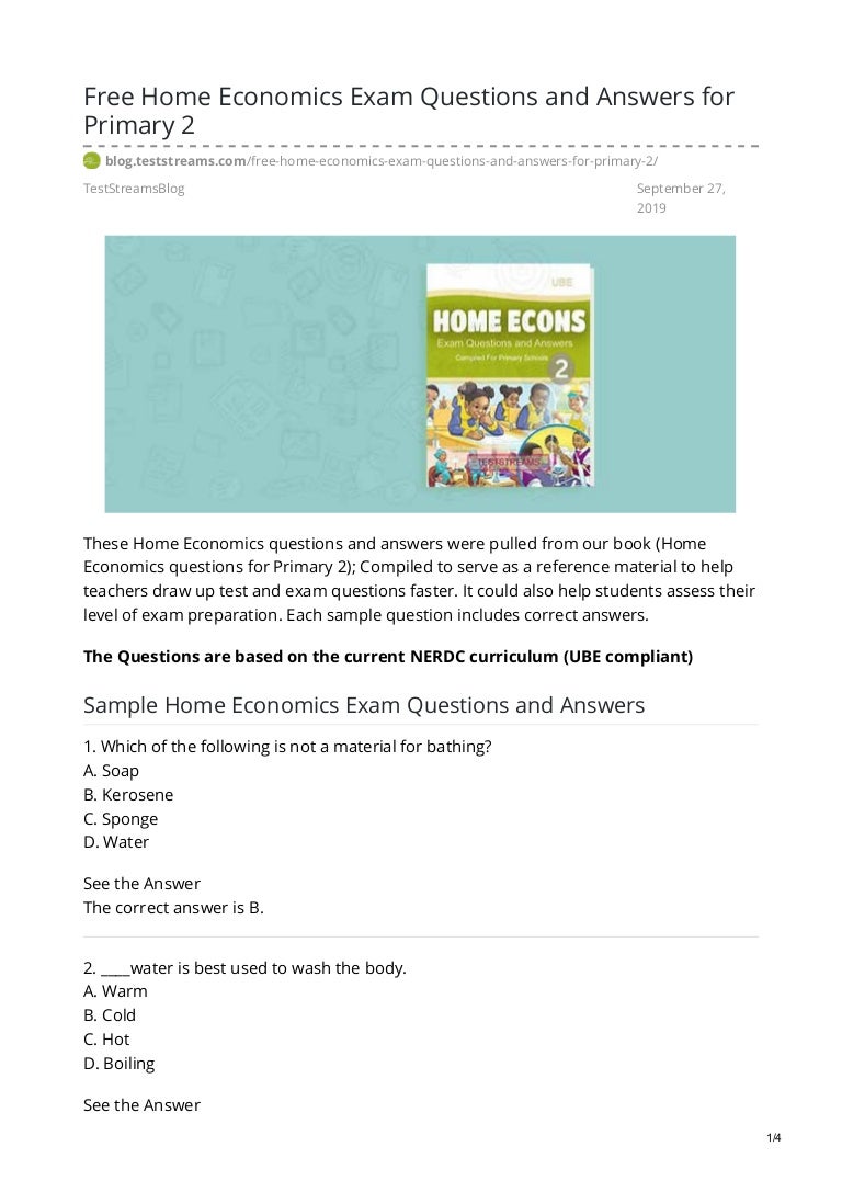 free home economics exam questions and answers for primary 2