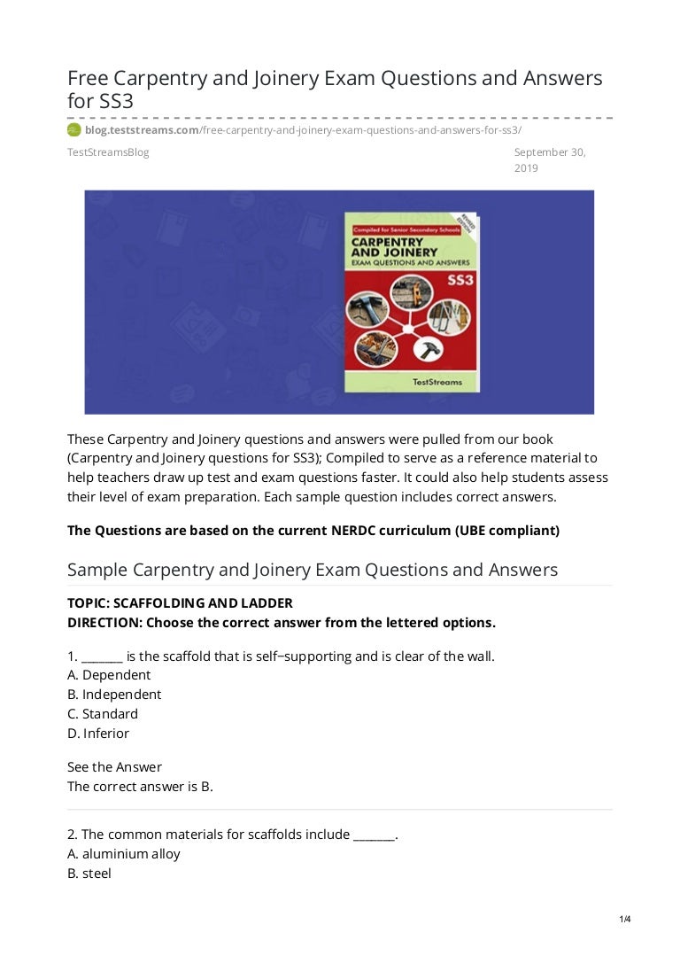 free carpentry and joinery exam questions and answers for ss3