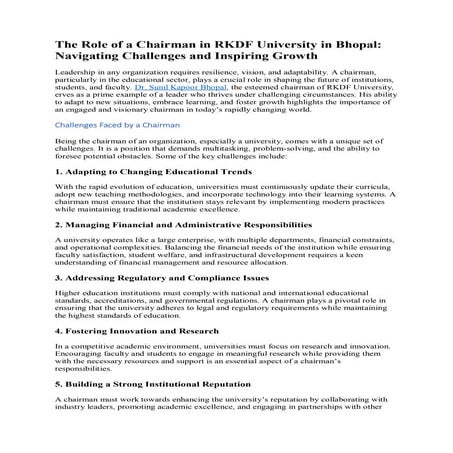 Dr Sunil Kapoor Bhopal - Chairman of the RKDF University | PDF
