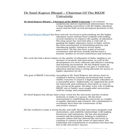 Dr Sunil Kapoor Bhopal - Chairman of the RKDF University | PDF