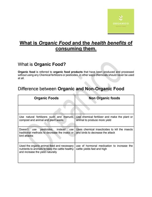 What is Organic Food and the health benefits of consuming them.