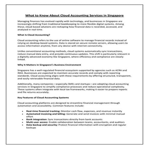 What to Know About Cloud Accounting services in Singapore | PDF