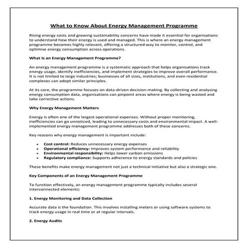 What to Know About Energy Management Programme | PDF
