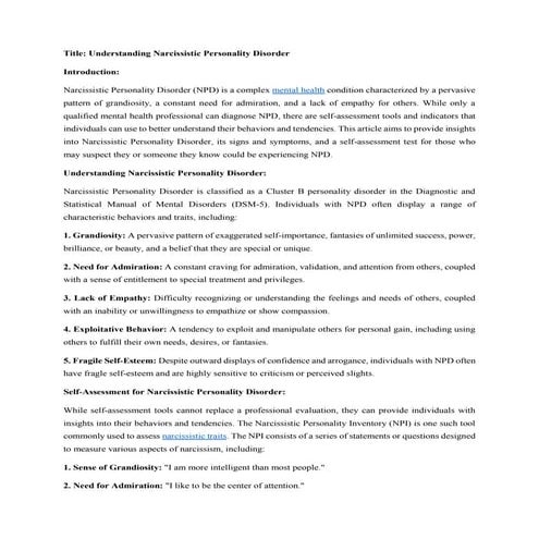 Understanding Narcissistic Personality Disorder