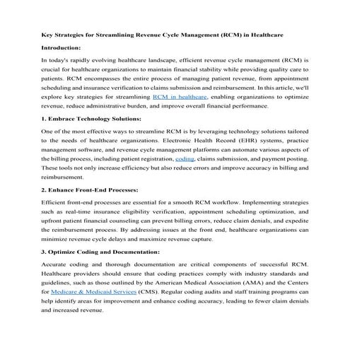 Key Strategies for Streamlining Revenue Cycle Management (RCM) in Healthcare
