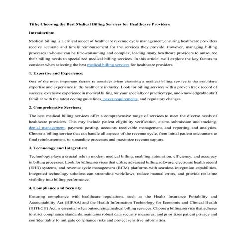 Choosing the Best Medical Billing Services for Healthcare Providers