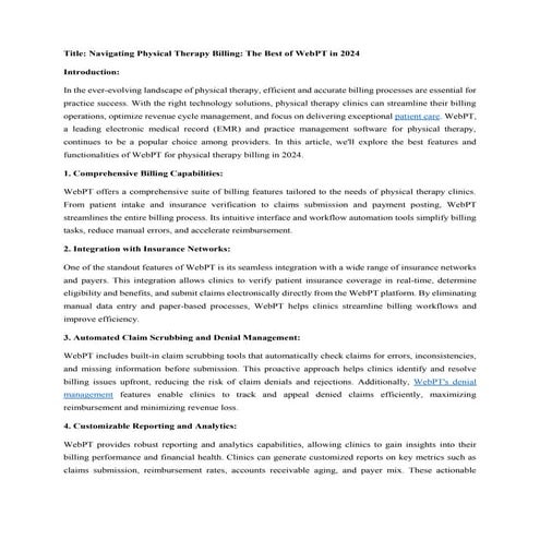 Navigating Physical Therapy Billing: The Best of WebPT in 2024