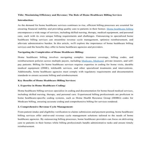 The Role of Home Healthcare Billing Services