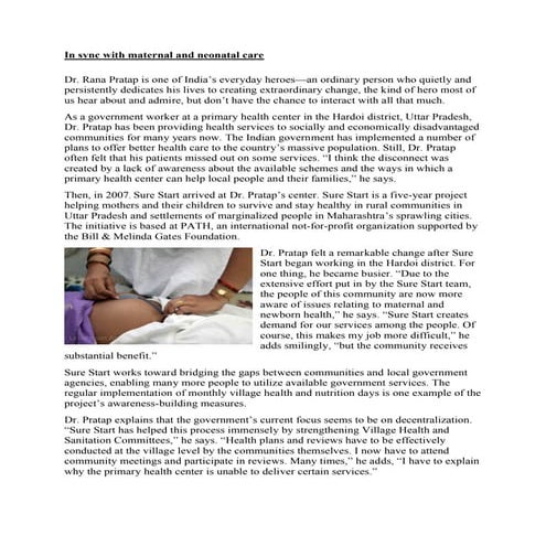 In sync with maternal and neonatal care 