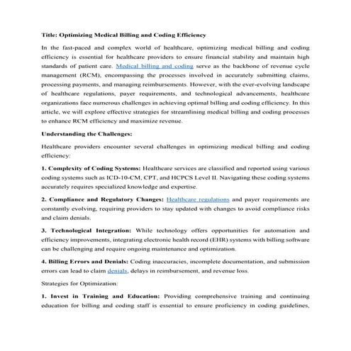 Optimizing Medical Billing and Coding Efficiency
