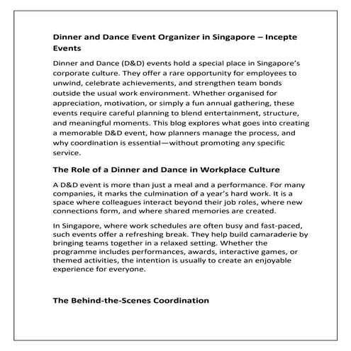 Dinner and Dance Event Organizer in Singapore – Incepte Events | PDF