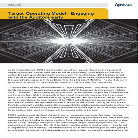 Blog 2016 07 -Target Operating Model and Role of Statutory Auditor