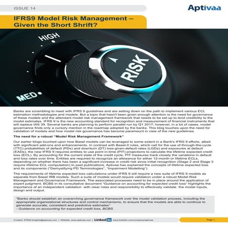 IFRS 9 Model Risk Management - Given the Short Shift ?