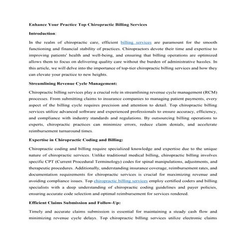 Enhance Your Practice Top Chiropractic Billing Services