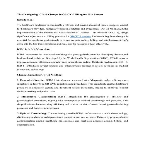 Navigating ICD-11 Changes in OB-GYN Billing for 2024 Success