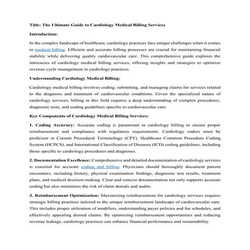 The Ultimate Guide to Cardiology Medical Billing Services