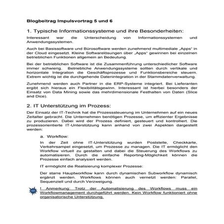 Zusammenfassung von Impulsvortrag 5 und 6