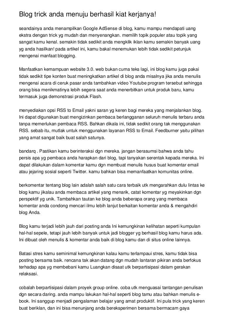 Blog Trick Anda Menuju Berhasil Kiat Kerjanya