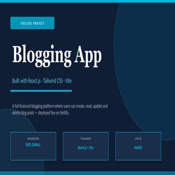 Building a Modern React.js Blogging App with Tailwind CSS and Vite | PPTX