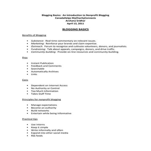 Blogging basics webinar   handout