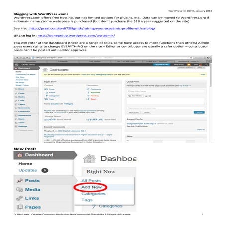 Blogging with wordpress for odhe jan 13