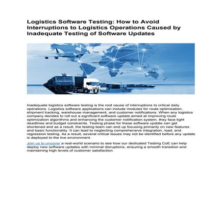Logistics Software Testing: How to Avoid Interruptions to Logistics Operation...