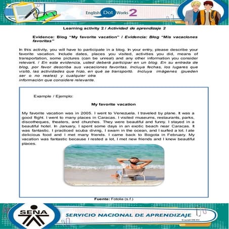 Evidence: Blog “My favorite vacation” .ENGLISH DOT WORKS 2. semana 2 actividad 3