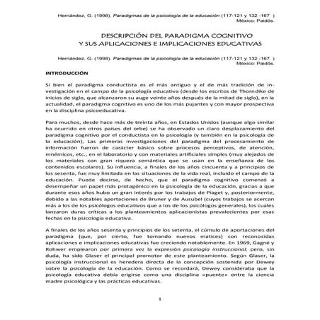 Paradigma cognitivo y su aplicación educativa