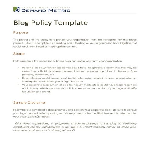 Blog Policy Template | DOC