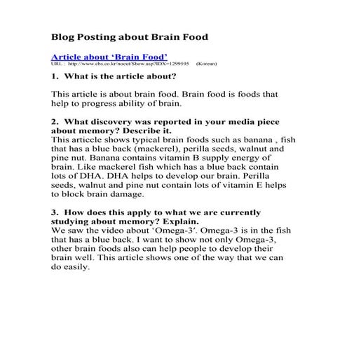 Blog posting about brain food