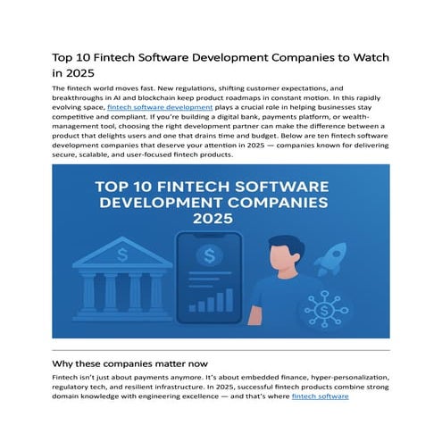 Top 10 Fintech Software Development Companies to Watch in 2025