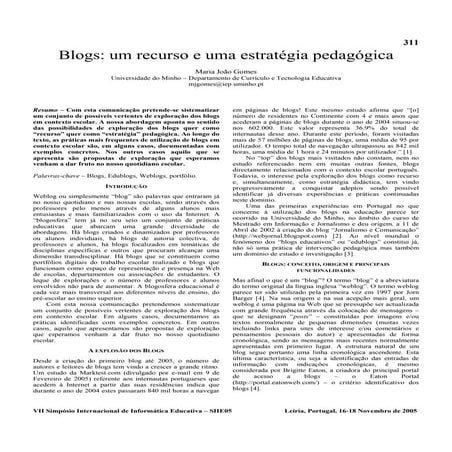 Blogs - Um recurso e uma estratégia pedagógica