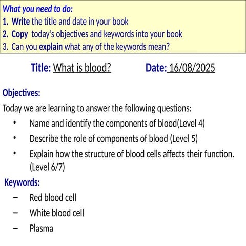 blood ppt presentation for lower secondary school