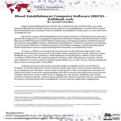 Blood Establishment Computer Software (BECS) - SoftBank.web