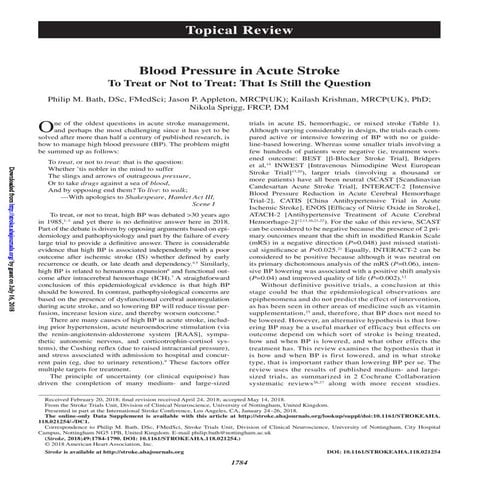 Blood pressure control in acute ischemic stroke by Dr. Basil Tumaini | PPTX