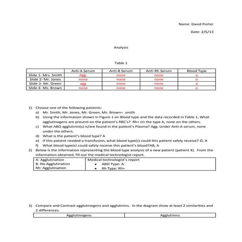 Blood typing analysis