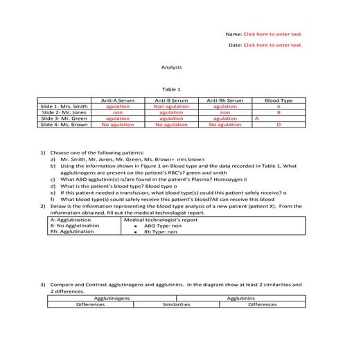 Blood typing analysis